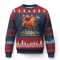 Chinese New Year 2026 Year of The Horse Ugly Christmas Sweater Cherry Blossom - Wonder Print Shop
