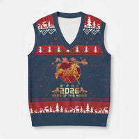 Chinese New Year 2026 Year of The Horse V-Neck Knit Sweater Vest Cherry Blossom - Wonder Print Shop