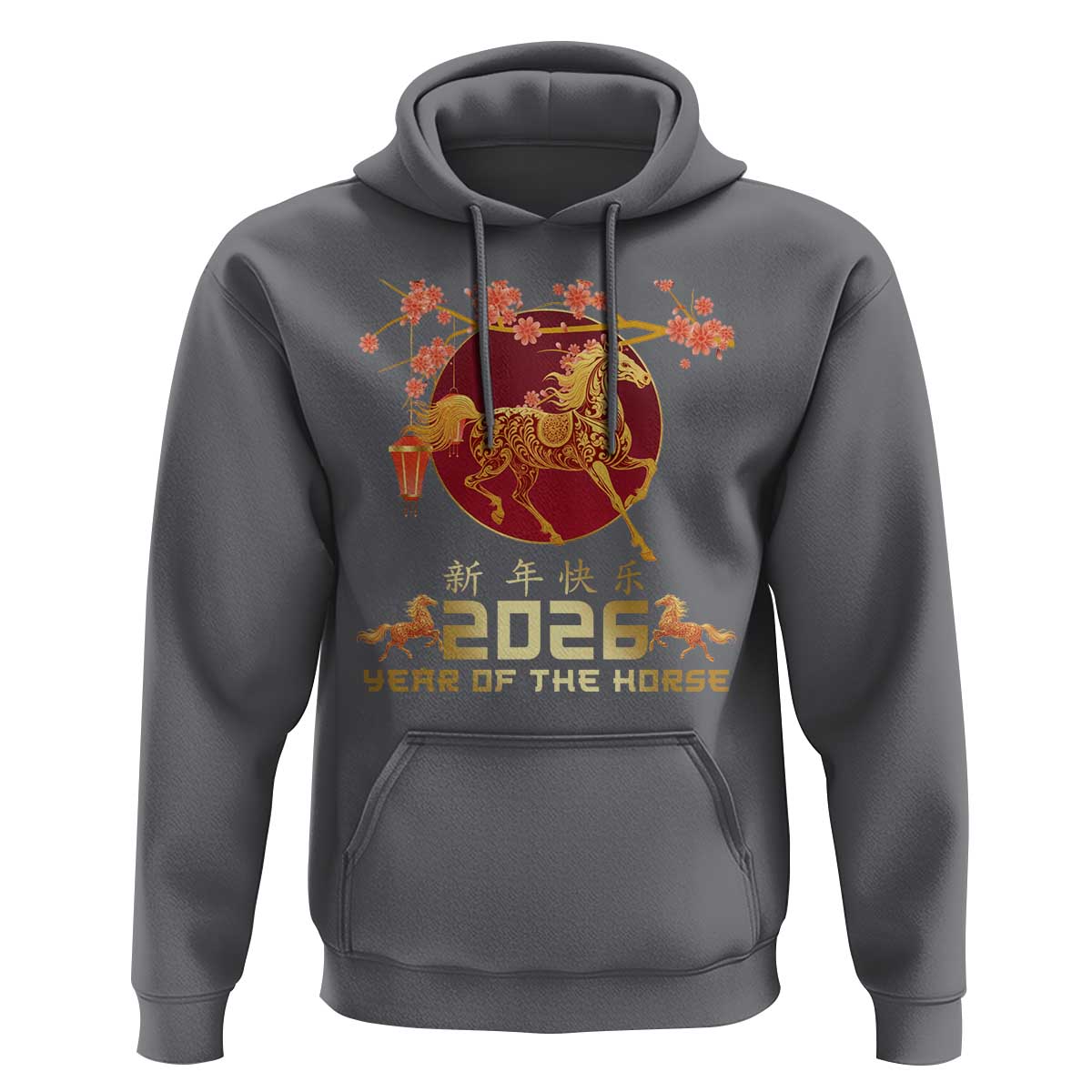 Chinese New Year 2026 Year of The Horse Hoodie Cherry Blossom - Wonder Print Shop