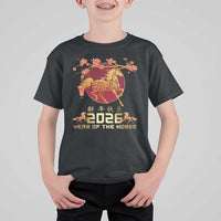 Chinese New Year 2026 Year of The Horse T Shirt For Kid Cherry Blossom - Wonder Print Shop