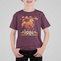 Chinese New Year 2026 Year of The Horse T Shirt For Kid Cherry Blossom - Wonder Print Shop