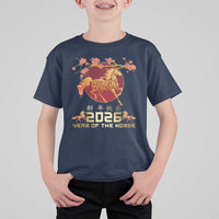 Chinese New Year 2026 Year of The Horse T Shirt For Kid Cherry Blossom - Wonder Print Shop