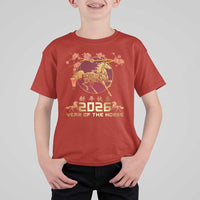 Chinese New Year 2026 Year of The Horse T Shirt For Kid Cherry Blossom - Wonder Print Shop