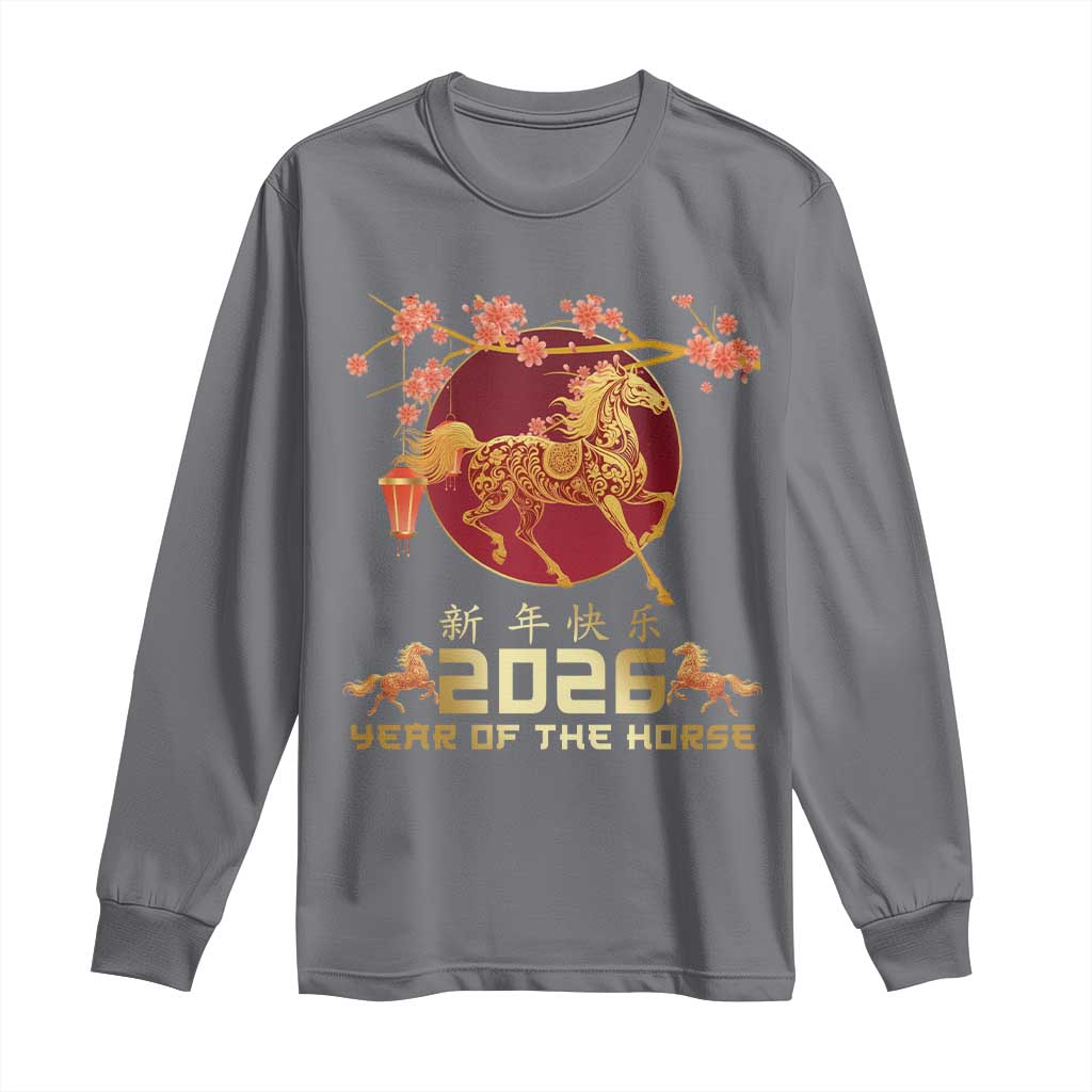 Chinese New Year 2026 Year of The Horse Long Sleeve Shirt Cherry Blossom - Wonder Print Shop