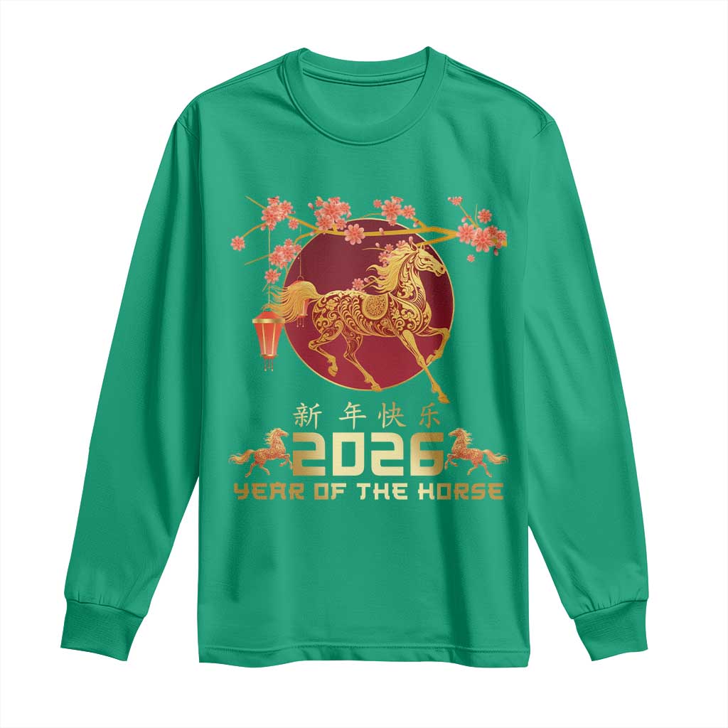 Chinese New Year 2026 Year of The Horse Long Sleeve Shirt Cherry Blossom - Wonder Print Shop