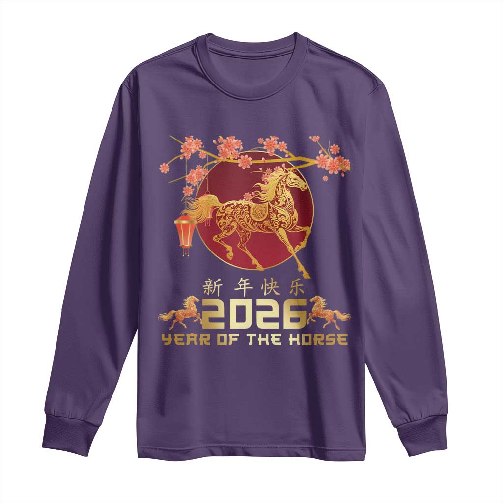 Chinese New Year 2026 Year of The Horse Long Sleeve Shirt Cherry Blossom - Wonder Print Shop