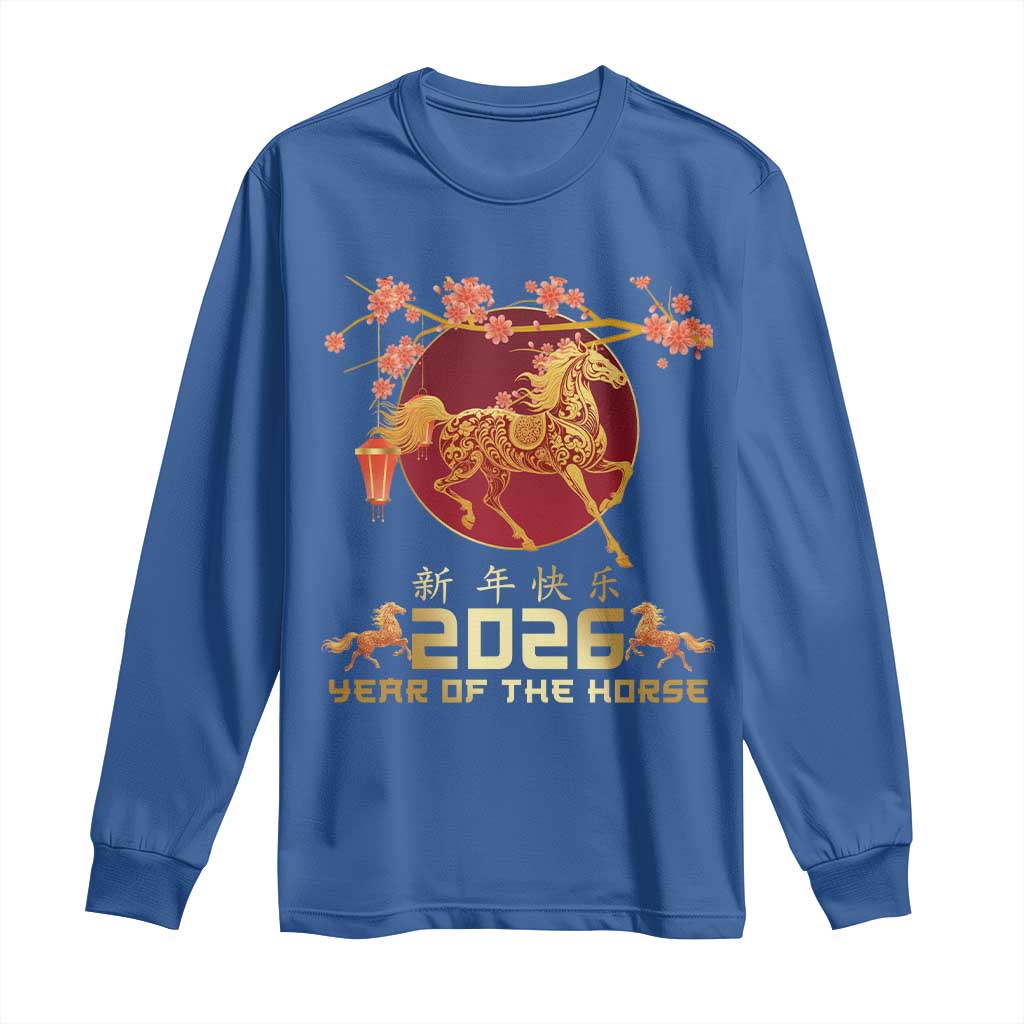 Chinese New Year 2026 Year of The Horse Long Sleeve Shirt Cherry Blossom - Wonder Print Shop