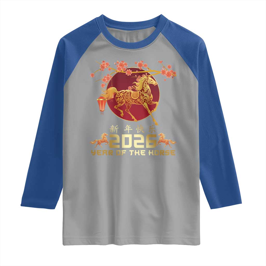 Chinese New Year 2026 Year of The Horse Raglan Shirt Cherry Blossom - Wonder Print Shop