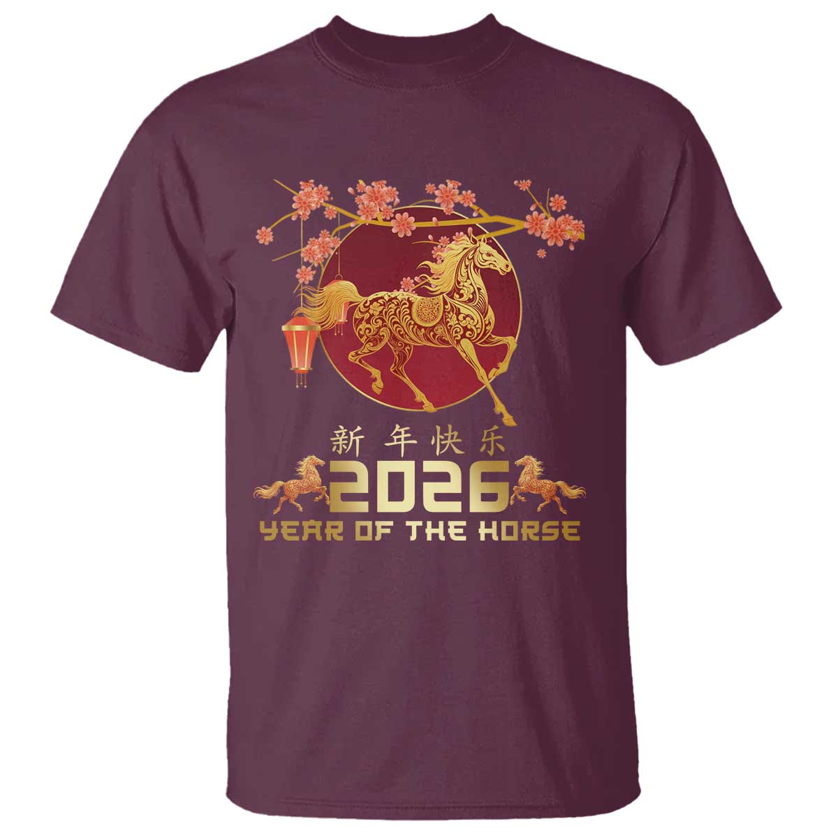 Chinese New Year 2026 Year of The Horse T Shirt Cherry Blossom - Wonder Print Shop