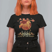 Chinese New Year 2026 Year of The Horse T Shirt For Women Cherry Blossom - Wonder Print Shop
