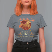 Chinese New Year 2026 Year of The Horse T Shirt For Women Cherry Blossom - Wonder Print Shop
