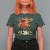 Chinese New Year 2026 Year of The Horse T Shirt For Women Cherry Blossom - Wonder Print Shop