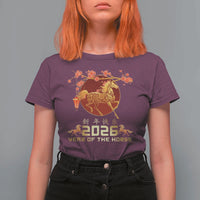 Chinese New Year 2026 Year of The Horse T Shirt For Women Cherry Blossom - Wonder Print Shop