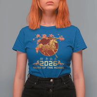Chinese New Year 2026 Year of The Horse T Shirt For Women Cherry Blossom - Wonder Print Shop