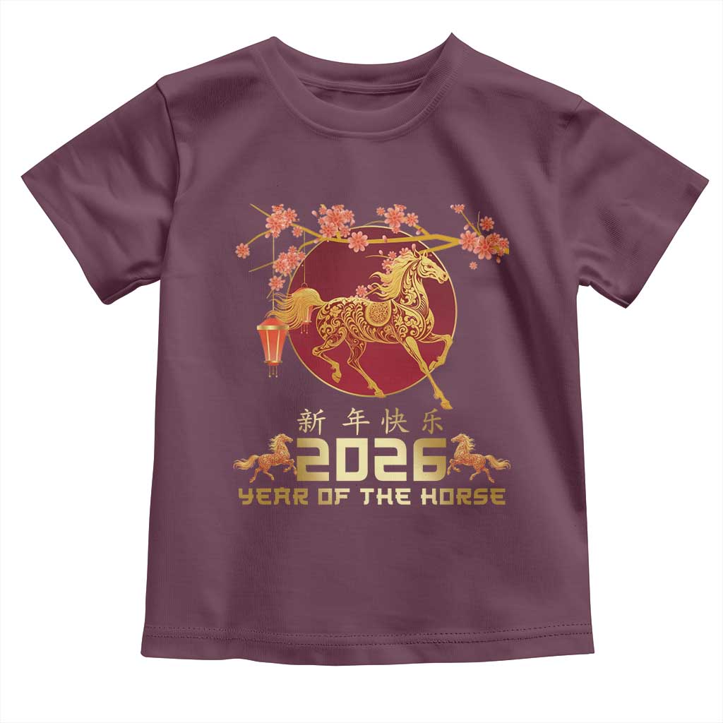 Chinese New Year 2026 Year of The Horse Toddler T Shirt Cherry Blossom - Wonder Print Shop