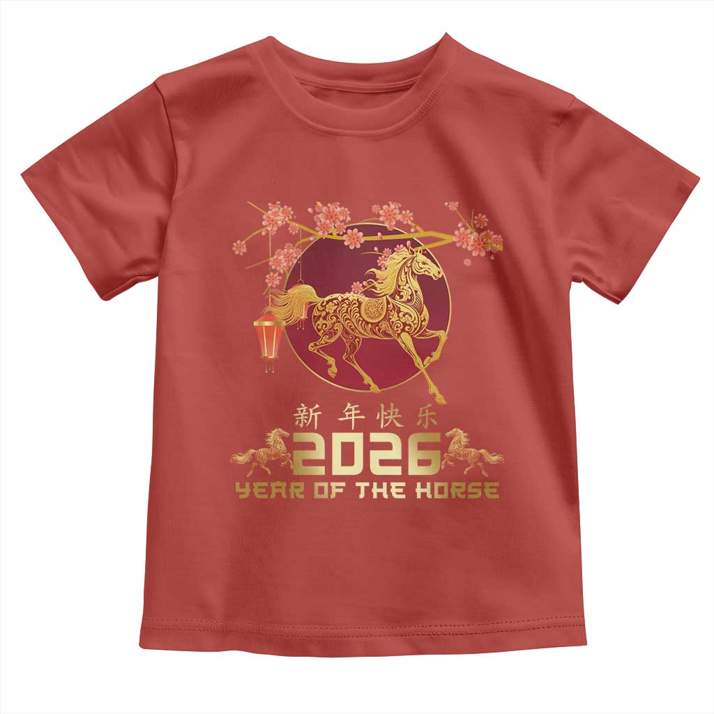 Chinese New Year 2026 Year of The Horse Toddler T Shirt Cherry Blossom - Wonder Print Shop