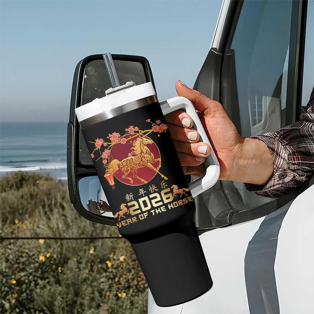 Chinese New Year 2026 Year of The Horse Tumbler With Handle Cherry Blossom - Wonder Print Shop