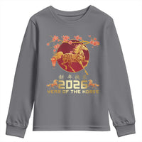 Chinese New Year 2026 Year of The Horse Youth Sweatshirt Cherry Blossom - Wonder Print Shop