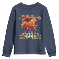 Chinese New Year 2026 Year of The Horse Youth Sweatshirt Cherry Blossom - Wonder Print Shop