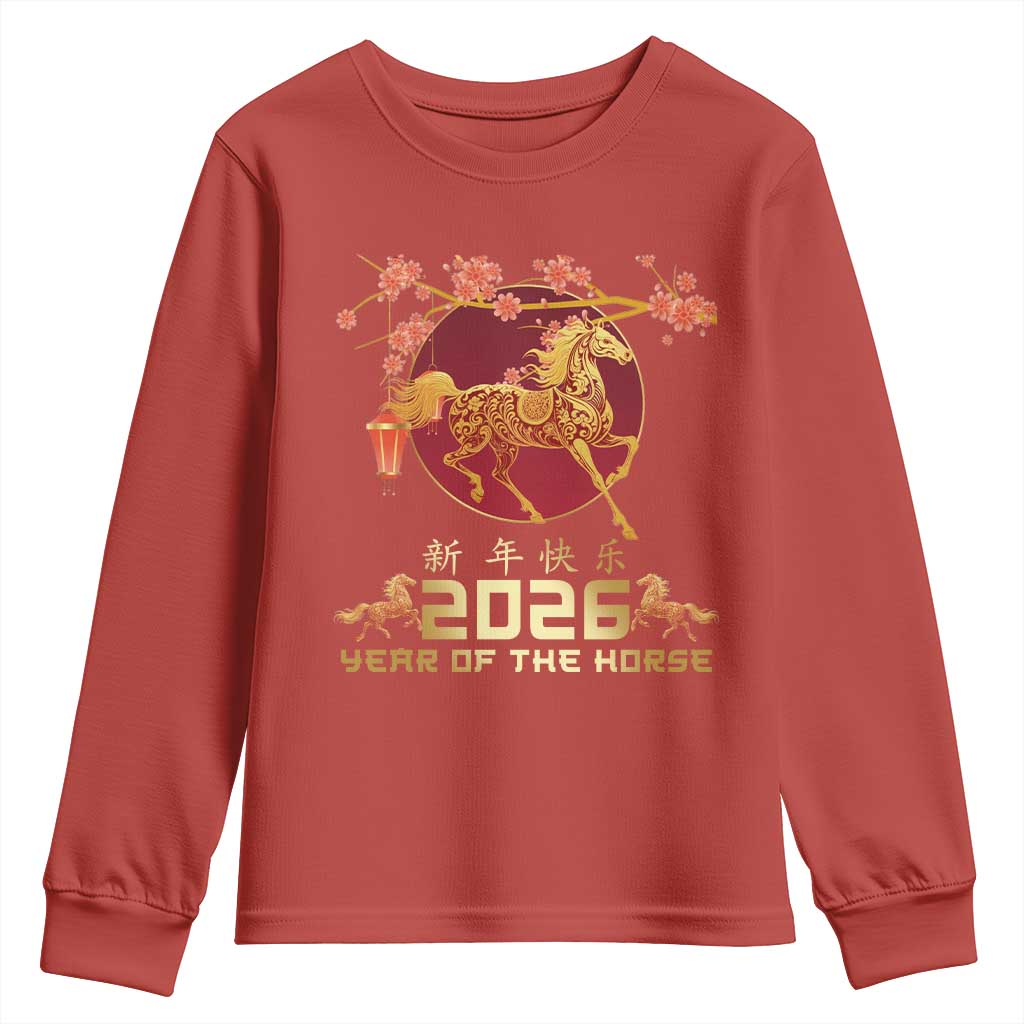 Chinese New Year 2026 Year of The Horse Youth Sweatshirt Cherry Blossom - Wonder Print Shop