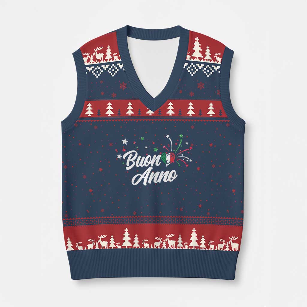 Funny Buon Anno Itlalian New Year V-Neck Knit Sweater Vest Italy Heart - Wonder Print Shop