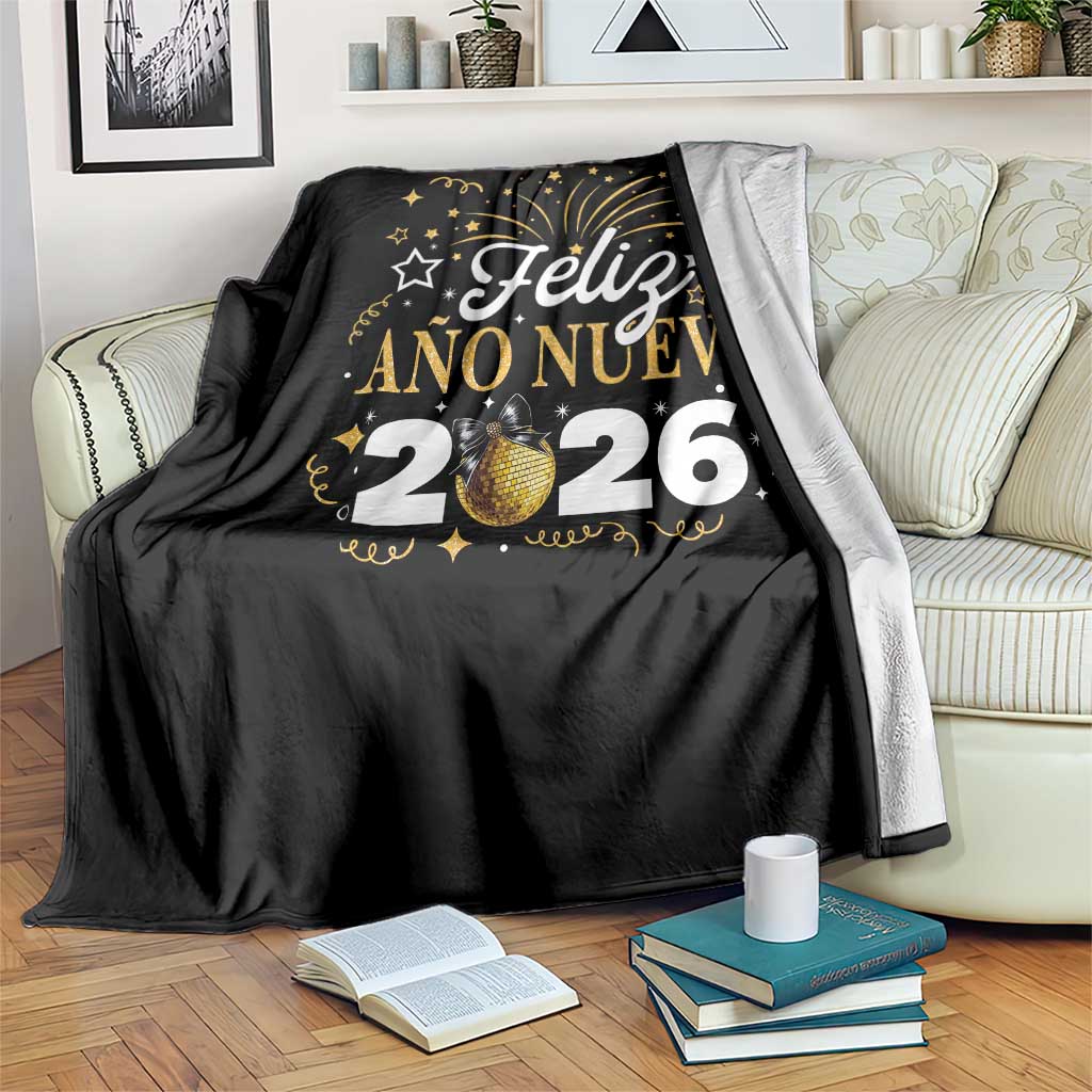 Spanish New Year 2026 Throw Blanket Feliz Ano Nuevo NYE Party Faux Glitter Effect Printed - Wonder Print Shop