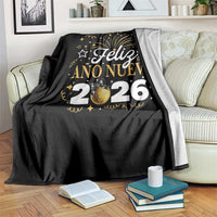 Spanish New Year 2026 Throw Blanket Feliz Ano Nuevo NYE Party Faux Glitter Effect Printed - Wonder Print Shop