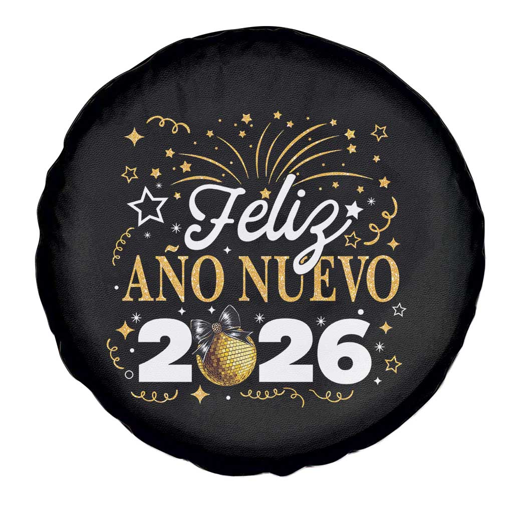Spanish New Year 2026 Spare Tire Cover Feliz Ano Nuevo NYE Party Faux Glitter Effect Printed - Wonder Print Shop