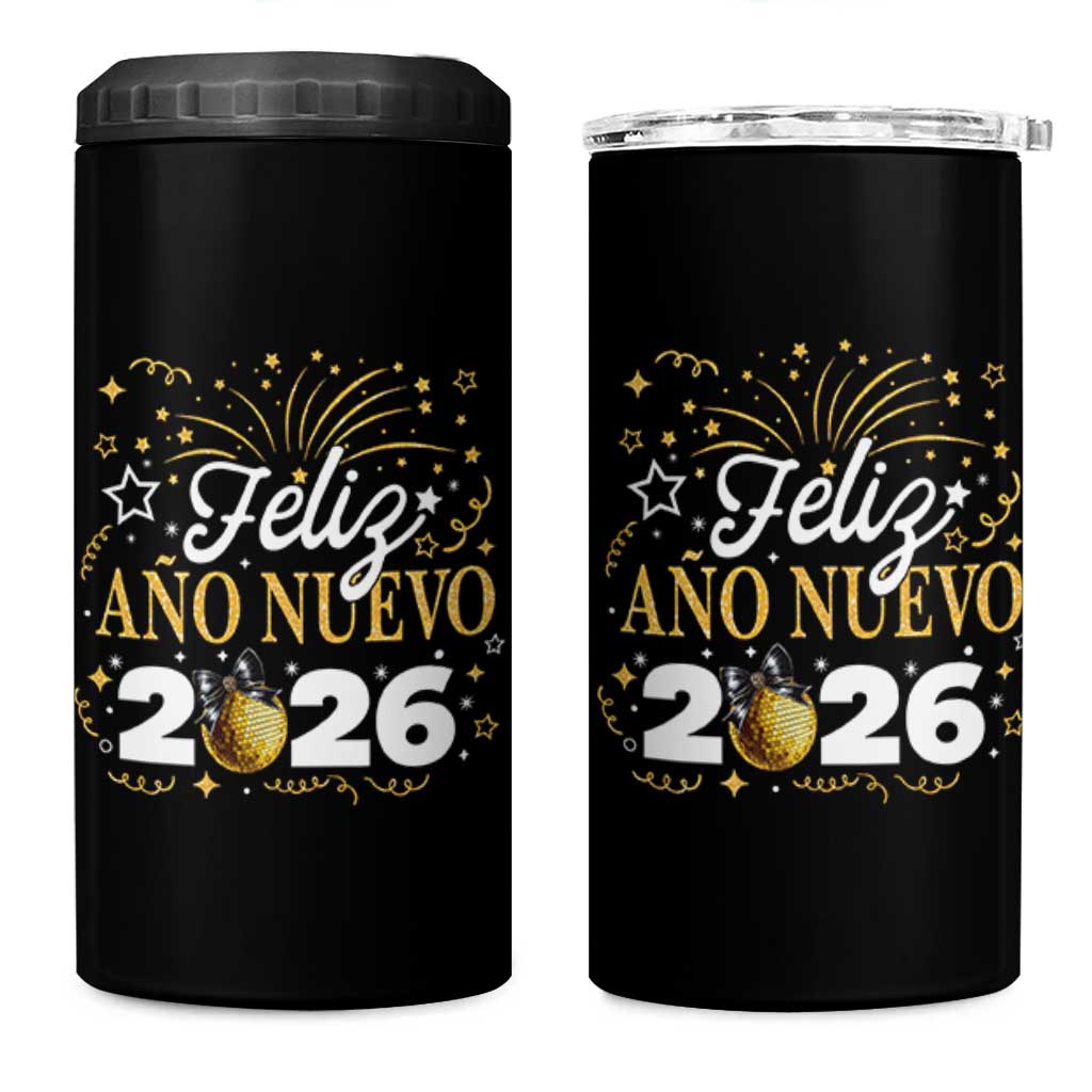 Spanish New Year 2026 4 in 1 Can Cooler Tumbler Feliz Ano Nuevo NYE Party Faux Glitter Effect Printed - Wonder Print Shop