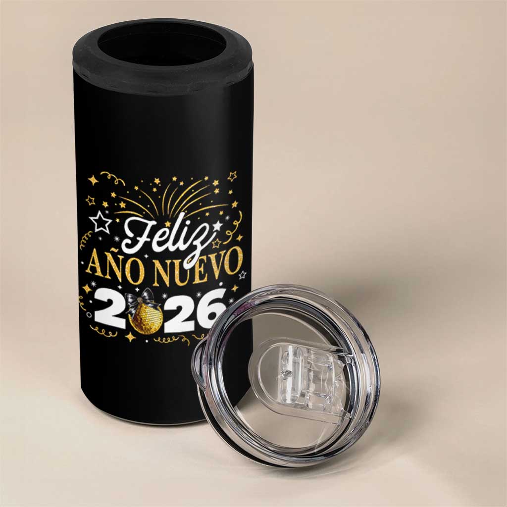 Spanish New Year 2026 4 in 1 Can Cooler Tumbler Feliz Ano Nuevo NYE Party Faux Glitter Effect Printed - Wonder Print Shop