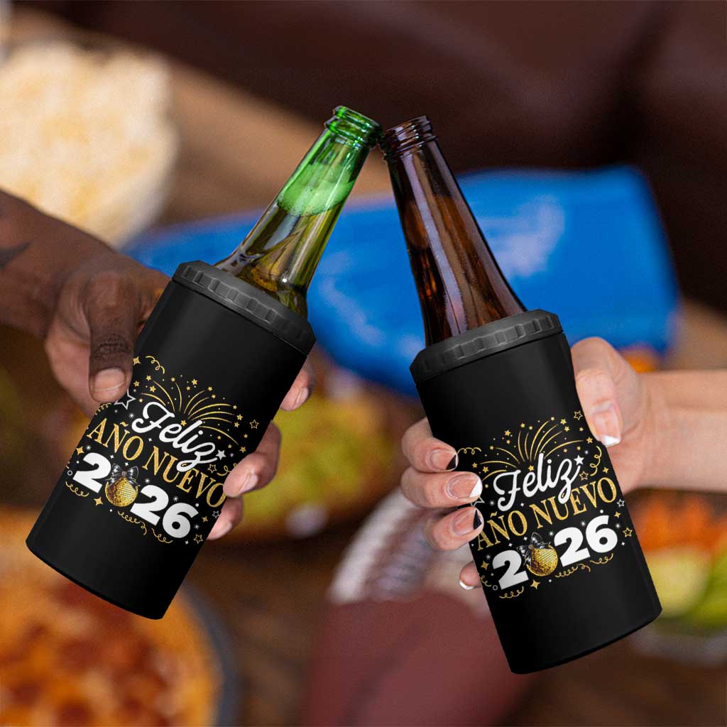 Spanish New Year 2026 4 in 1 Can Cooler Tumbler Feliz Ano Nuevo NYE Party Faux Glitter Effect Printed - Wonder Print Shop