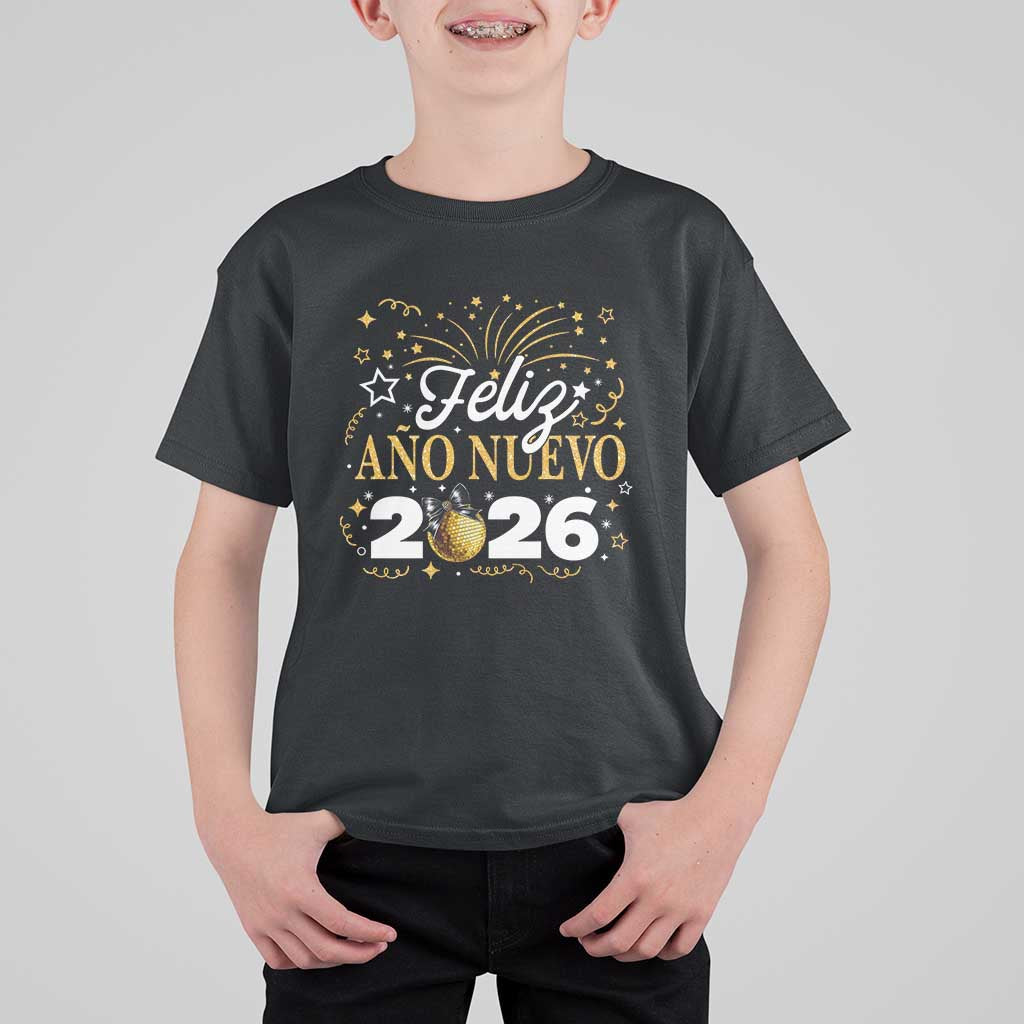 Spanish New Year 2026 T Shirt For Kid Feliz Ano Nuevo NYE Party Faux Glitter Effect Printed - Wonder Print Shop