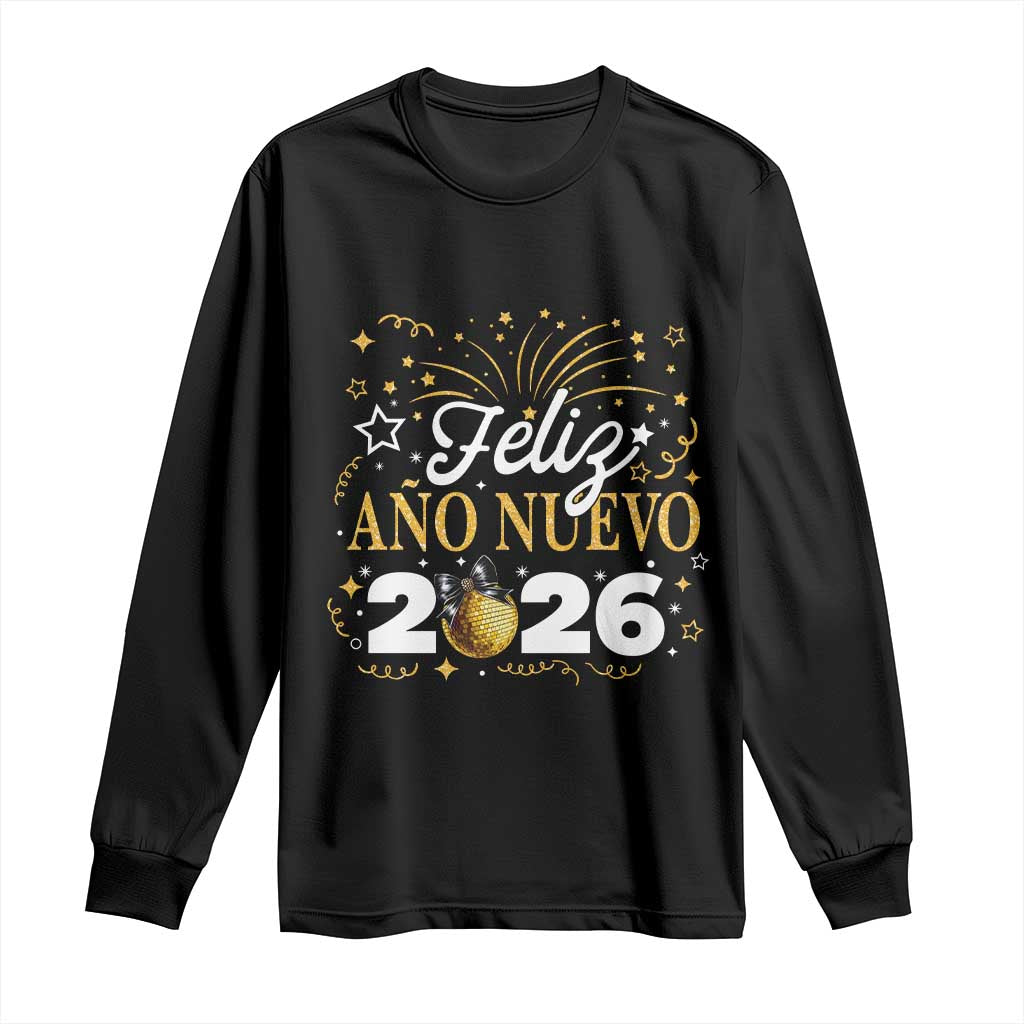 Spanish New Year 2026 Long Sleeve Shirt Feliz Ano Nuevo NYE Party Faux Glitter Effect Printed - Wonder Print Shop