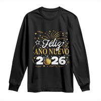 Spanish New Year 2026 Long Sleeve Shirt Feliz Ano Nuevo NYE Party Faux Glitter Effect Printed - Wonder Print Shop