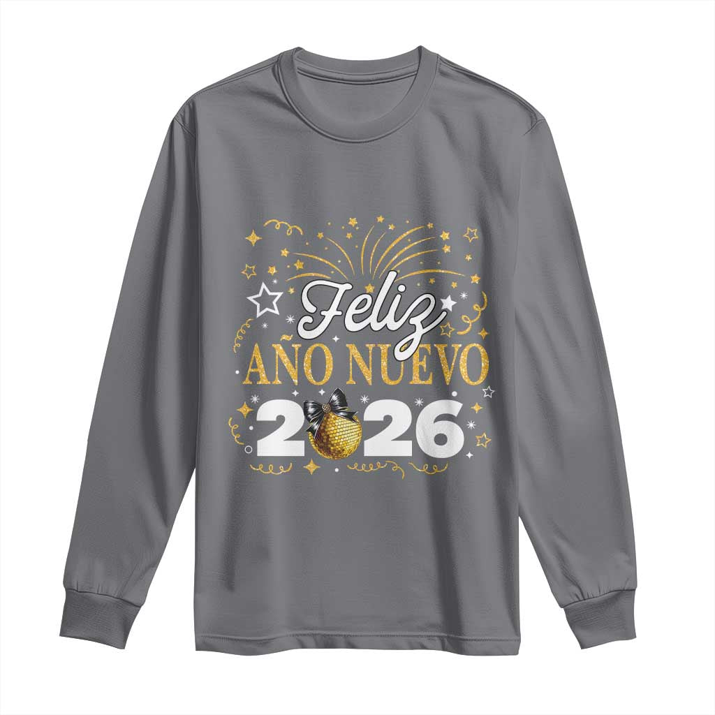 Spanish New Year 2026 Long Sleeve Shirt Feliz Ano Nuevo NYE Party Faux Glitter Effect Printed - Wonder Print Shop