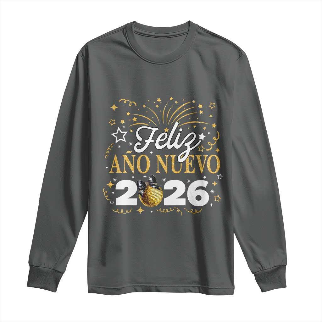 Spanish New Year 2026 Long Sleeve Shirt Feliz Ano Nuevo NYE Party Faux Glitter Effect Printed - Wonder Print Shop