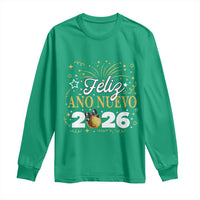 Spanish New Year 2026 Long Sleeve Shirt Feliz Ano Nuevo NYE Party Faux Glitter Effect Printed - Wonder Print Shop