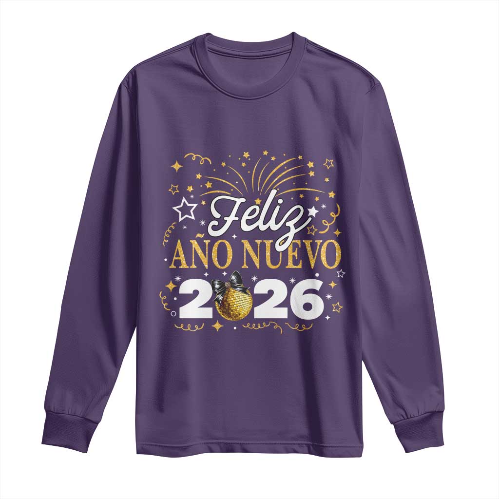 Spanish New Year 2026 Long Sleeve Shirt Feliz Ano Nuevo NYE Party Faux Glitter Effect Printed - Wonder Print Shop