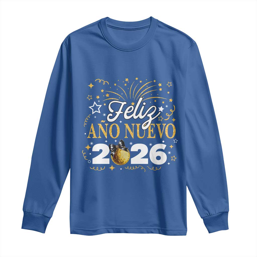 Spanish New Year 2026 Long Sleeve Shirt Feliz Ano Nuevo NYE Party Faux Glitter Effect Printed - Wonder Print Shop
