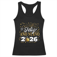 Spanish New Year 2026 Racerback Tank Top Feliz Ano Nuevo NYE Party Faux Glitter Effect Printed - Wonder Print Shop