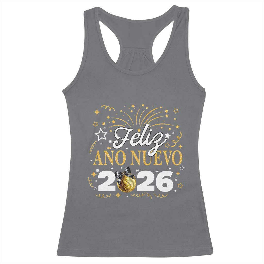 Spanish New Year 2026 Racerback Tank Top Feliz Ano Nuevo NYE Party Faux Glitter Effect Printed - Wonder Print Shop