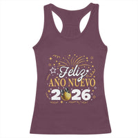 Spanish New Year 2026 Racerback Tank Top Feliz Ano Nuevo NYE Party Faux Glitter Effect Printed - Wonder Print Shop