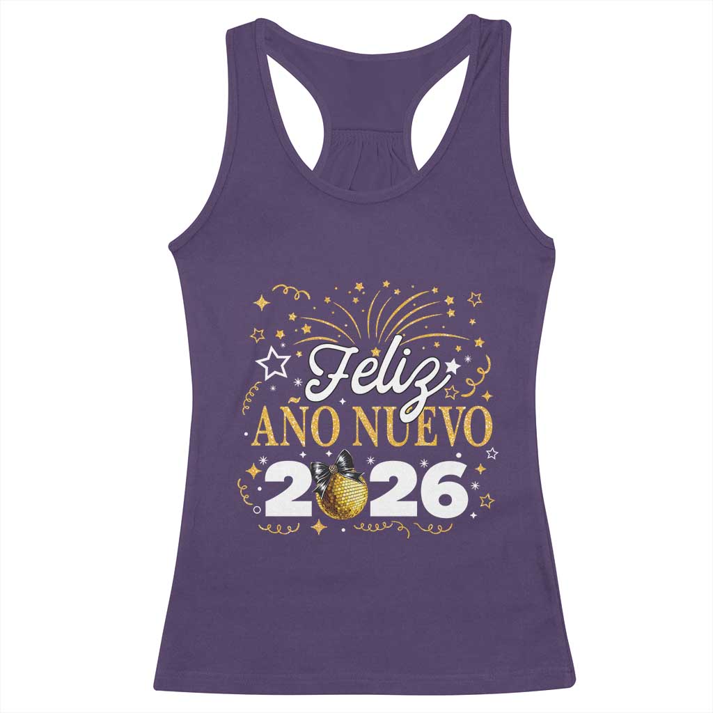 Spanish New Year 2026 Racerback Tank Top Feliz Ano Nuevo NYE Party Faux Glitter Effect Printed - Wonder Print Shop