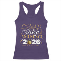Spanish New Year 2026 Racerback Tank Top Feliz Ano Nuevo NYE Party Faux Glitter Effect Printed - Wonder Print Shop