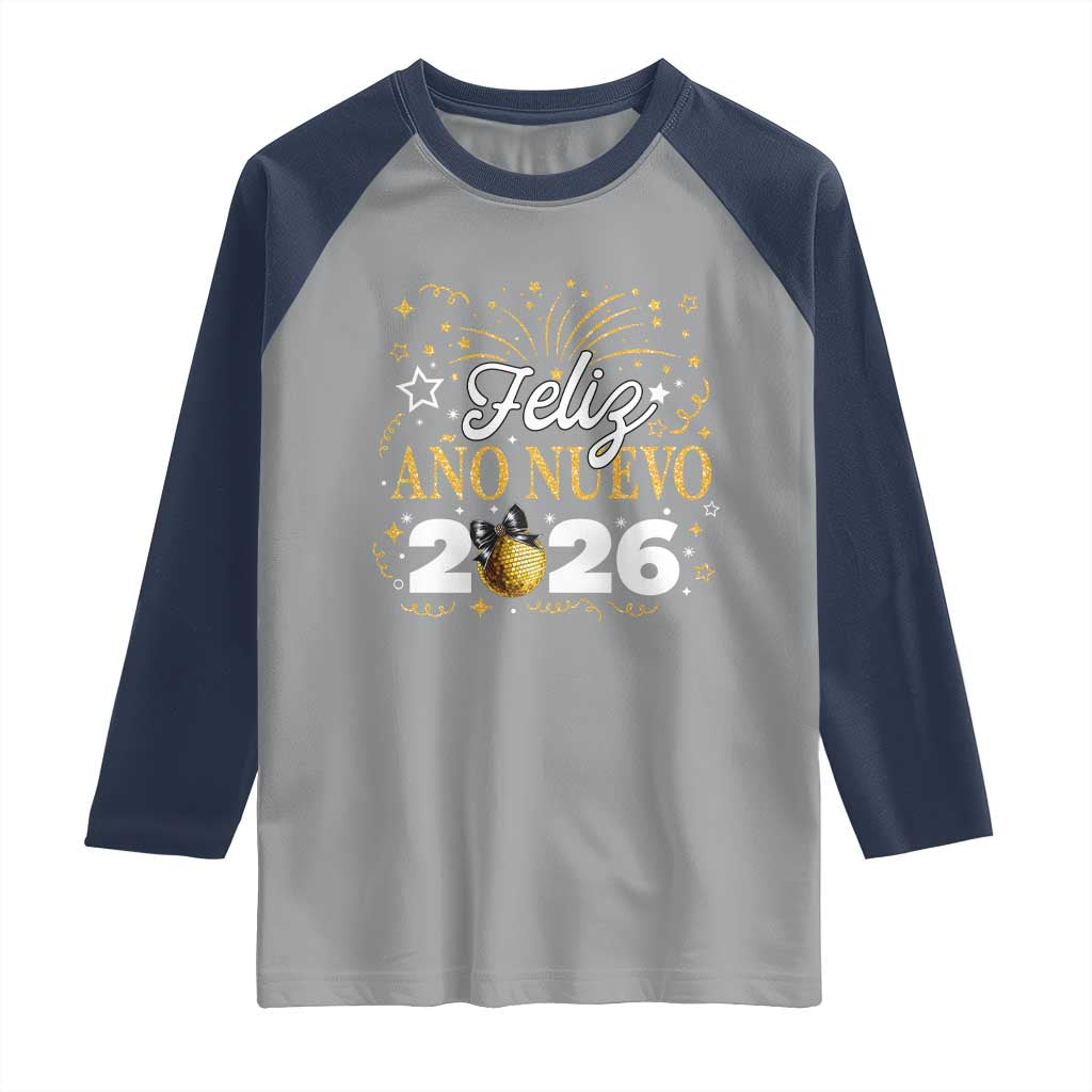 Spanish New Year 2026 Raglan Shirt Feliz Ano Nuevo NYE Party Faux Glitter Effect Printed - Wonder Print Shop