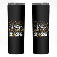Spanish New Year 2026 Skinny Tumbler Feliz Ano Nuevo NYE Party Faux Glitter Effect Printed - Wonder Print Shop