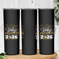 Spanish New Year 2026 Skinny Tumbler Feliz Ano Nuevo NYE Party Faux Glitter Effect Printed - Wonder Print Shop