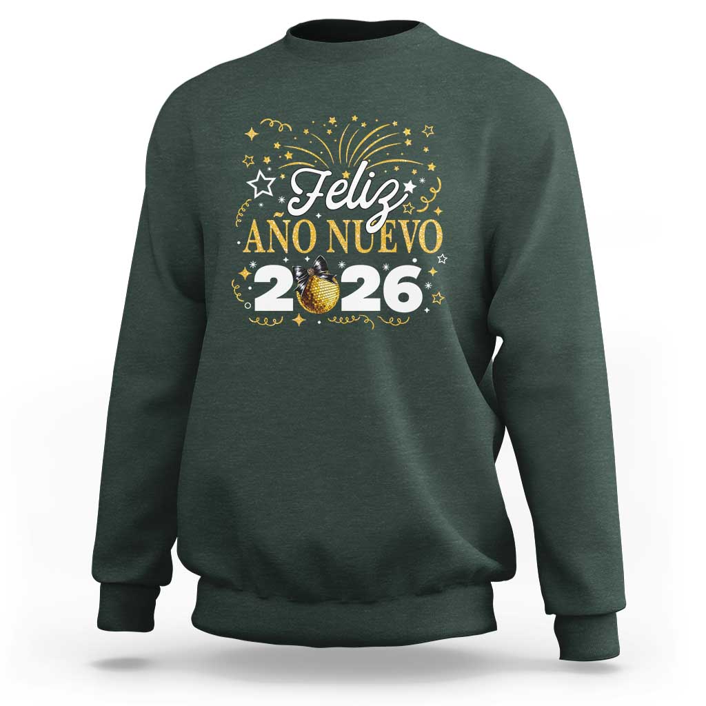 Spanish New Year 2026 Sweatshirt Feliz Ano Nuevo NYE Party Faux Glitter Effect Printed - Wonder Print Shop