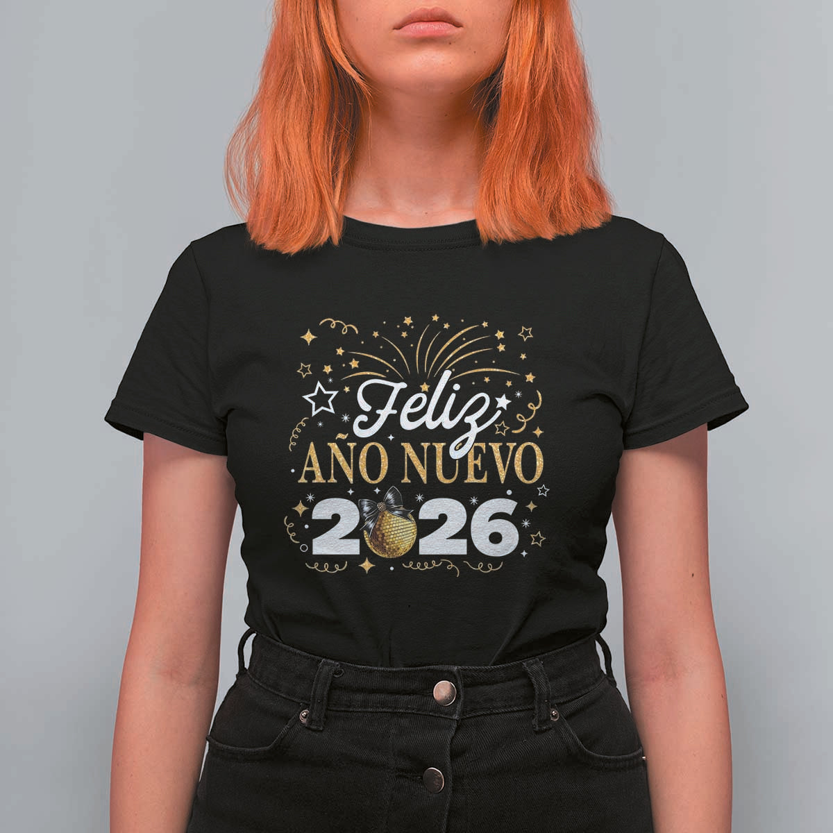 Spanish New Year 2026 T Shirt For Women Feliz Ano Nuevo NYE Party Faux Glitter Effect Printed - Wonder Print Shop