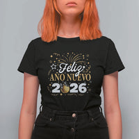 Spanish New Year 2026 T Shirt For Women Feliz Ano Nuevo NYE Party Faux Glitter Effect Printed - Wonder Print Shop